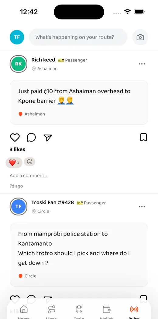 Troski app: Pulse feed
