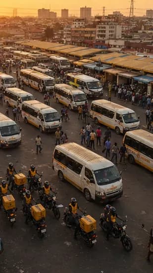 Trotros moving on a busy Accra road at sunset